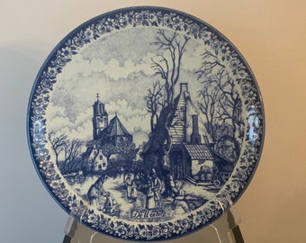 Vintage Delft Blue Plate Wall Decor Chemkefa Maastricht - Winter- 11.5''