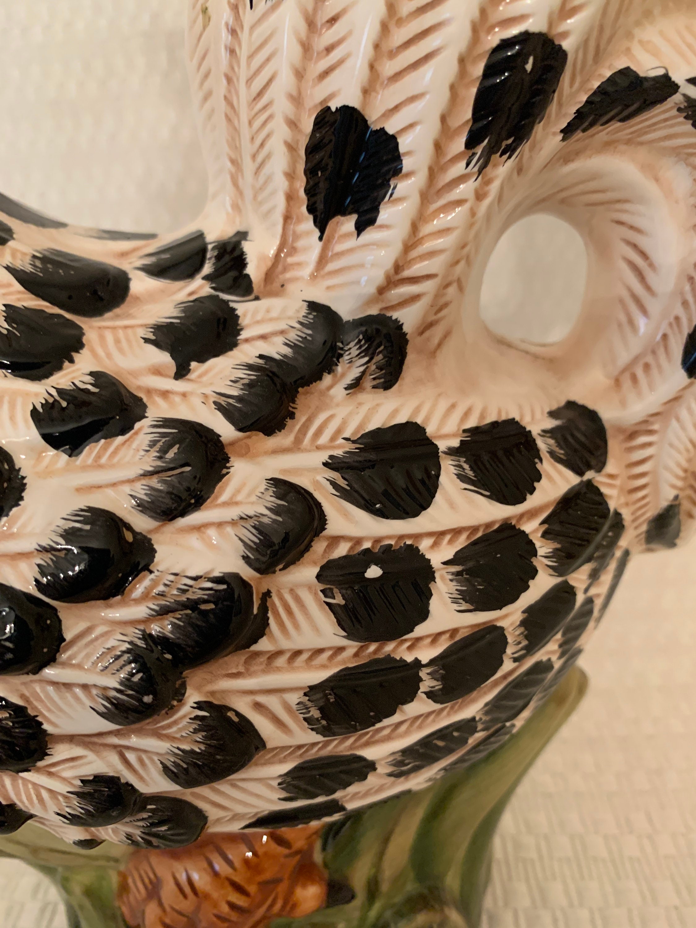 1999 Ceramic Black and White Speckled Rooster Figurine Statue Etsy