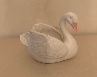 Fitz and Floyd Small Ceramic Swan Figurine Planter - Collectible Home Decor