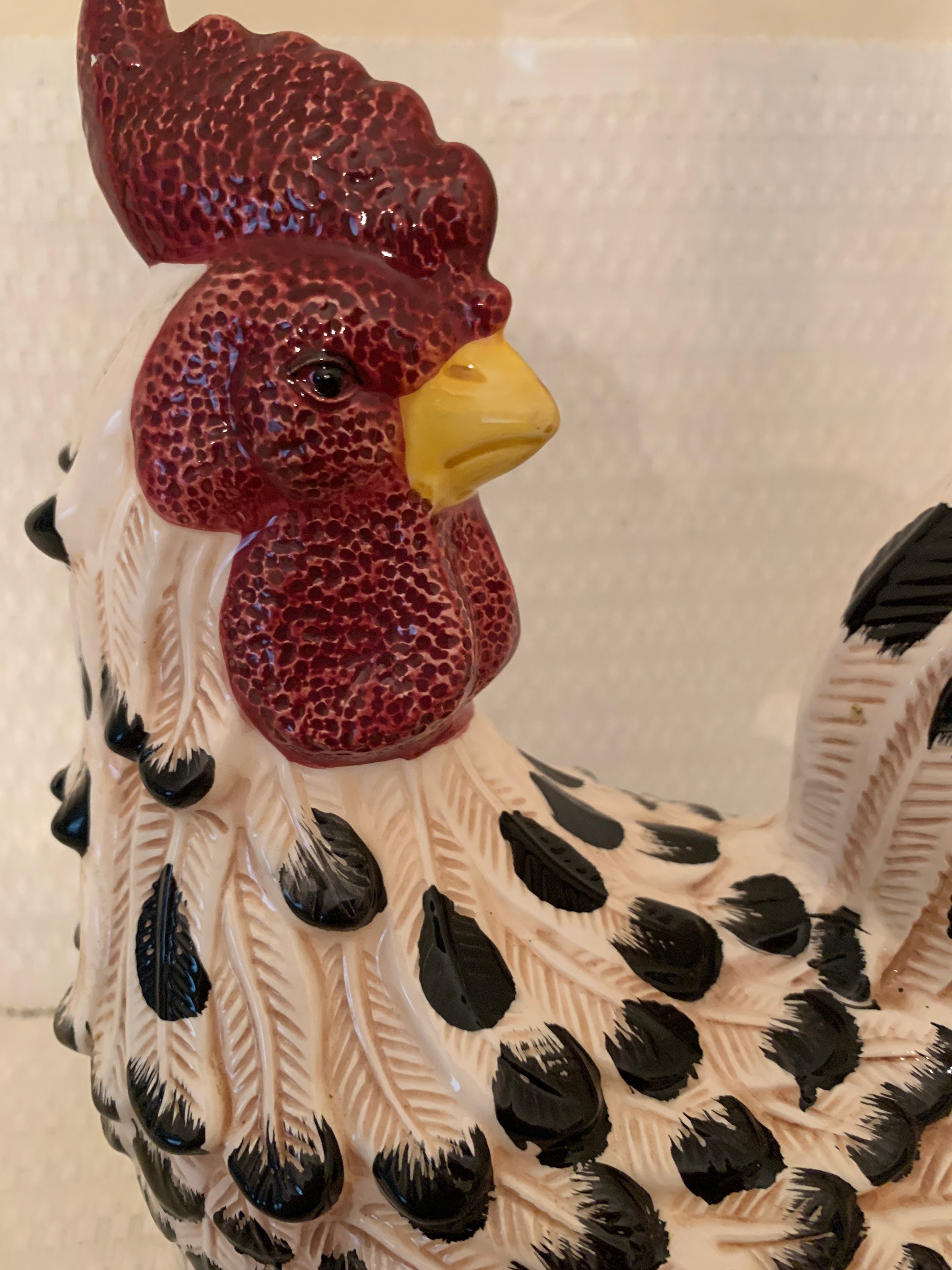 1999 Ceramic Black and White Speckled Rooster Figurine Statue Etsy