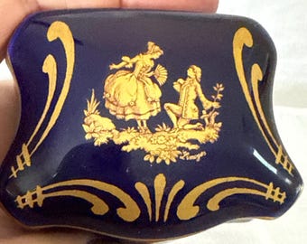 Limoges Ring Trinket Boxes Exclusive for Roger & Gallet Paris, Cobalt Gold
