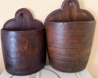 Primitive Handmade Wood Wall Pockets, Rustic Farmhouse Planters, Cottagecore Wall