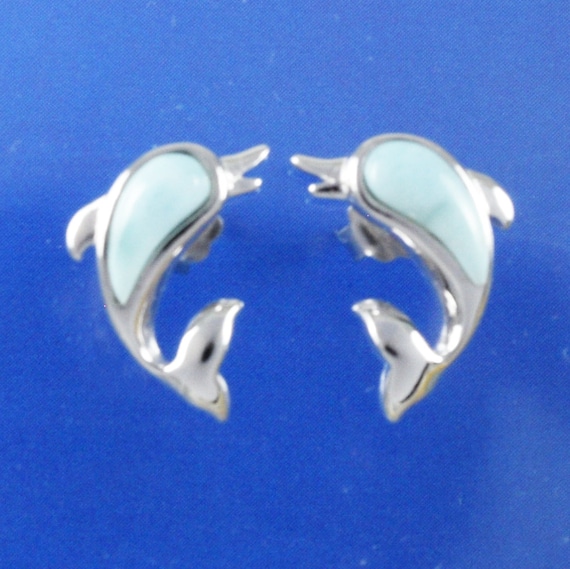 Sterling Silver Larimar Dolphin Earrings Sterling Silver Larimar Dolphin Earrings