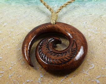 Hawaiian Genuine Koa Wood Ocean Wave Necklace, Hand Carved Koa Wood Wave Necklace, Valentine Anniversary Birthday Gift