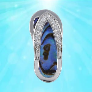 Hawaiian Large Genuine Paua Shell Slipper Necklace,  Sterling Silver Abalone MOP Sandal Charm Pendant, Christmas Birthday Mom Gift