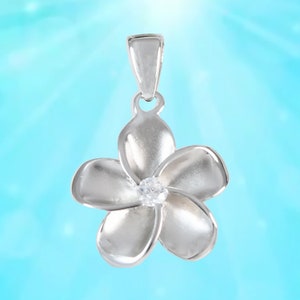 Hawaiian Plumeria Necklace, Sterling Silver Plumeria CZ Charm Pendant, Hawaiian Jewelry, Birthday Christmas Gift