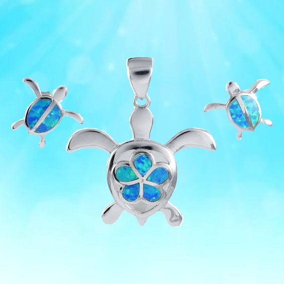 Sterling Silver Turtle Pendant with Pink Opal Plumeria Center Sterling Silver Turtle Pendant with Pink Opal Plumeria Center
