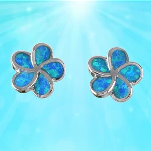 Sterling Silver Blue Opal Plumeria Stud Earrings