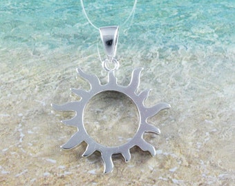 Hawaiian Sun Face Necklace, Sterling Silver Sun Charm Pendant, Hawaiian Jewelry, Valentine Present, Anniversary Gift, Birthday Gift