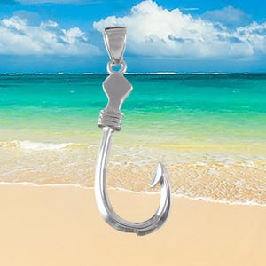 Hawaiian 3D Fish Hook Necklace, Sterling Silver Fish Hook 3D Pendant, Hawaiian Jewelry, Christmas Anniversary Birthday Gift