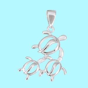 Sterling Silver Hawaiian Sea Turtle Family Pendant Necklace