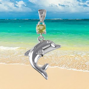 Sterling Silver Dolphin Necklace: Genuine Peridot Hawaiian Pendant