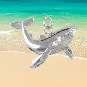 Hawaiian Humpback Whale CZ Eye Necklace, Sterling Silver Humpback Whale Pendant, Hawaiian Jewelry  Christmas Present Birthday Gift