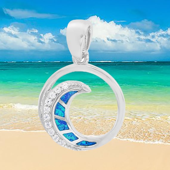 Sterling Silver Created Blue Opal Ocean Waves & Sea Turtle Pendant Sterling Silver Created Blue Opal Ocean Waves & Sea Turtle Pendant