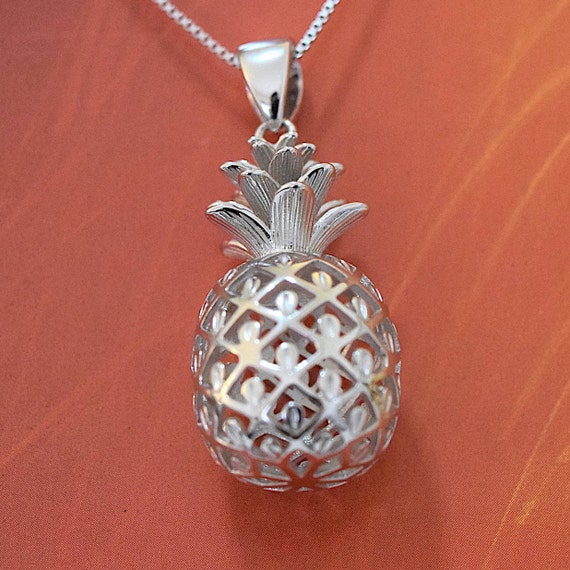 3D Pineapple Necklace Pendant Vacation Pineapples Hawaii 925 Sterling Silver
