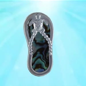 Hawaiian Genuine Paua Shell Sea Turtle Slipper Necklace,  Sterling Silver Turtle Sandal Charm Pendant, Christmas Birthday Mom Gift