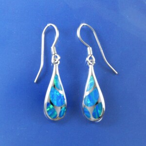 Sterling Silver Blue Opal Rain Drop Dangle Earrings
