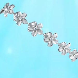 Adjustable Hawaiian Plumeria Bracelet, Sterling Silver Plumeria Flower CZ Bracelet, Christmas Mother Mom Birthday Gift