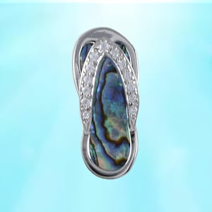 Hawaiian Genuine Paua Shell Slipper Necklace,  Sterling Silver Abalone MOP CZ Sandal Charm Pendant, Christmas Birthday Mom Gift
