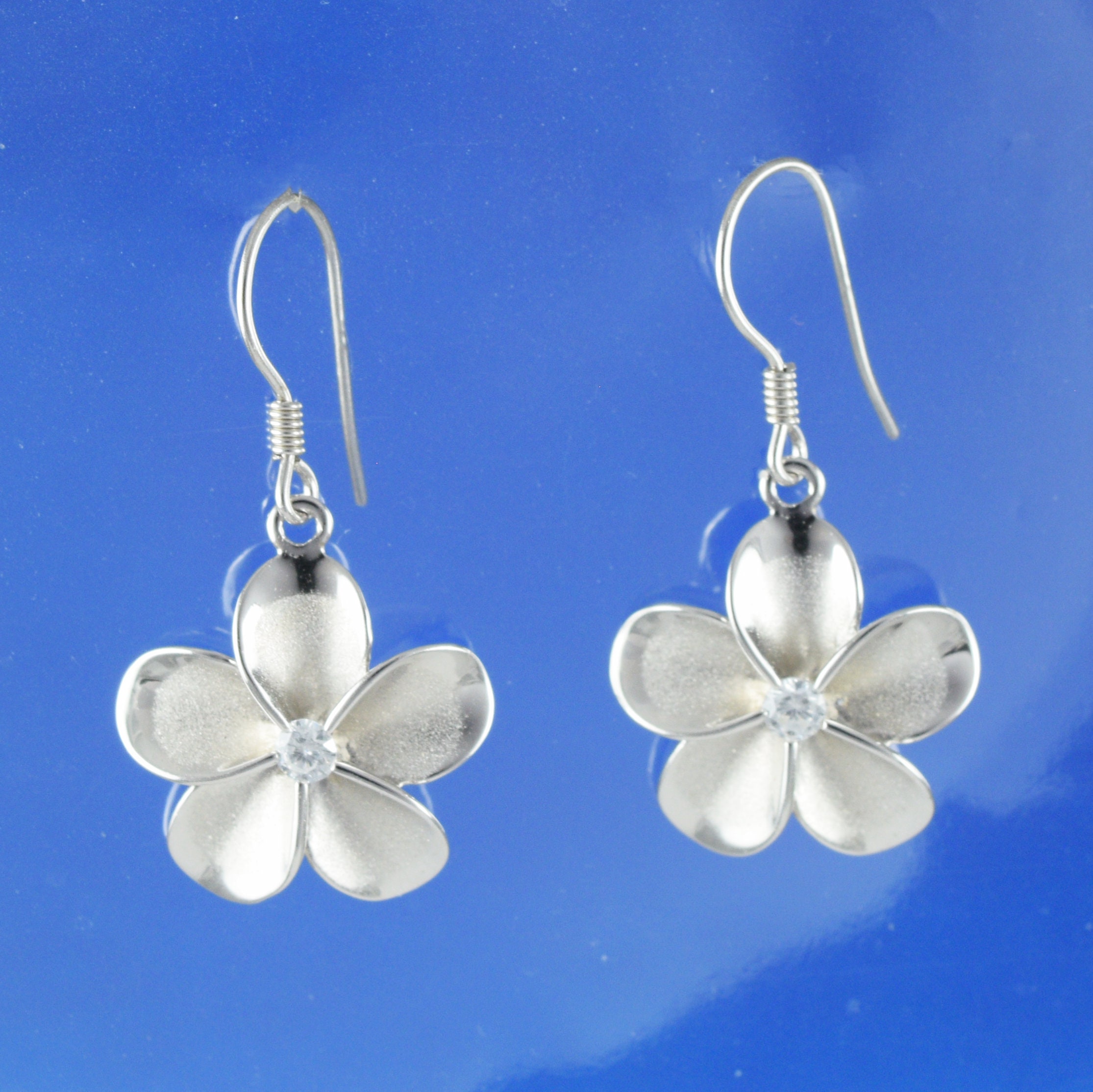 ◆VINTAGE HOLLYWOOD◆ Plumeria Earrings VH2336EA007B Hawaiian Large Plumeria Earrings, Sterling Silver Plumeria