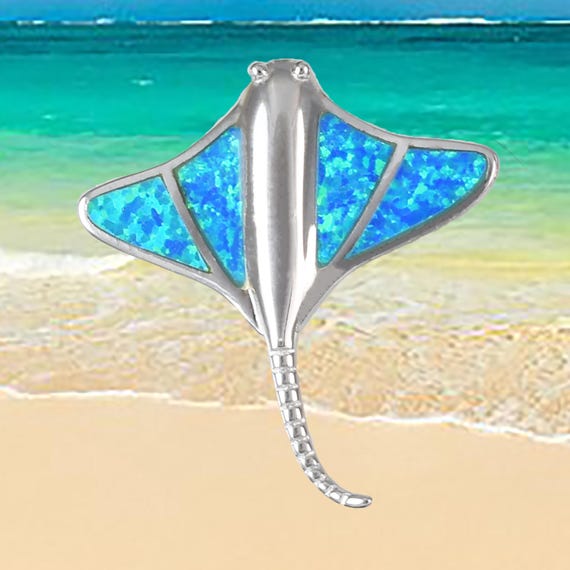 Sterling Silver Blue Opal Inlay Manta Sting Ray Pendant Sterling Silver Blue Opal Inlay Manta Sting Ray Pendant