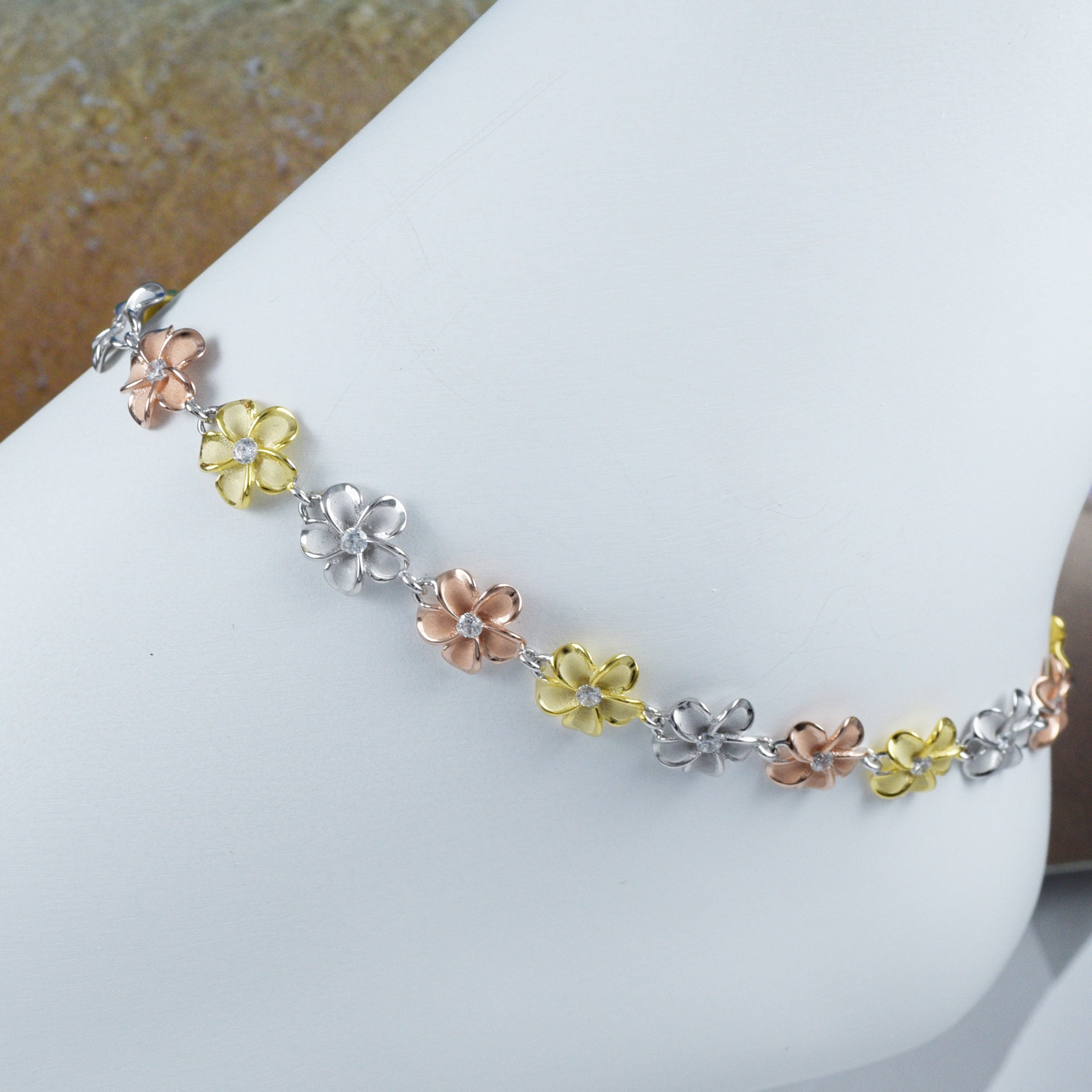 Tri-Color Gold Flower Bracelet