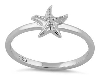 Hawaiian Starfish Ring, Sterling Silver Starfish Band Ring, W75013 Hawaiian Jewelry, Valentine Anniversary Birthday Mom Gift