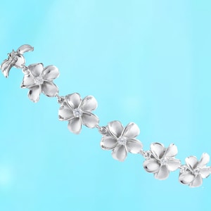 Adjustable Hawaiian Plumeria Bracelet, Sterling Silver Plumeria Flower CZ Bracelet, Christmas Mother Mom Birthday Gift