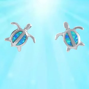 Sterling Silver Turtle Stud Earrings: Blue Opal Hawaiian Jewelry