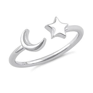 Hawaiian Moon and Star Ring, Sterling Silver Moon and Star Adjustable Ring, W75009 Hawaiian Jewelry, Christmas Anniversary Birthday Mom Gift