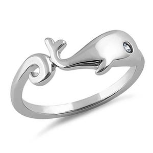 Hawaiian Humpback Whale Ring, Sterling Silver Whale CZ Band Ring, W75017 Hawaiian Jewelry, Christmas Anniversary Birthday Mom Gift