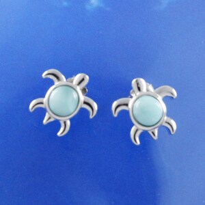 Larimar Sea Turtle Earrings: Sterling Silver Hawaiian Studs