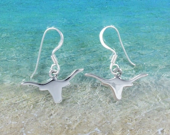 Sterling Silver Texas Longhorn Dangle Earrings: Texan Jewelry