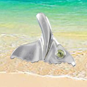 Hawaiian Genuine Peridot Whale Tail Necklace, Sterling Silver Whale Tail Pendant, Christmas Anniversary Mom Birthday Gift