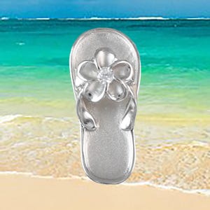 Hawaiian Plumeria Slipper Necklace, Sterling Silver Plumeria CZ Sandal Pendant, Hawaiian Jewelry, Christmas Anniversary Birthday Gift