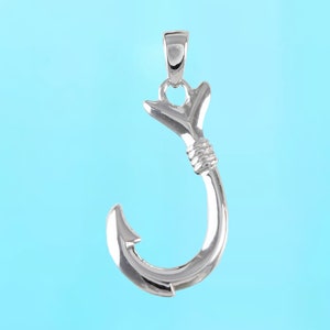 Hawaiian 3D Fish Hook Necklace, Sterling Silver Fish Hook Charm Pendant, Hawaiian Jewelry,  Christmas Anniversary Birthday Gift