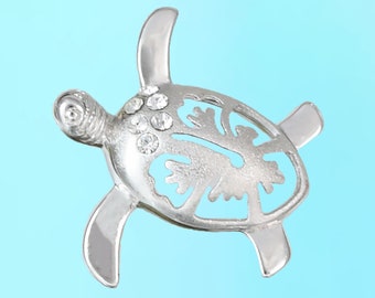 Sterling Silver Hawaiian Sea Turtle Necklace: Hibiscus CZ Pendant