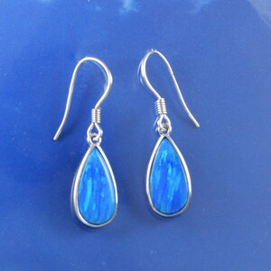 Hawaiian Blue Opal Rain Drop Earrings, Sterling Silver Blue Opal Inlay Rain Drop Dangle Earrings, Christmas Mom Birthday Gift