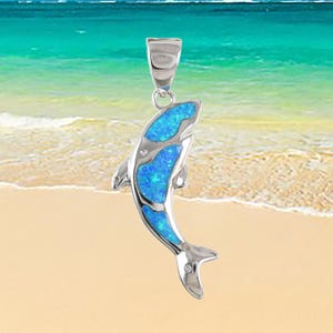 Blue Opal Orca Whale Necklace: Sterling Silver Inlay Pendant