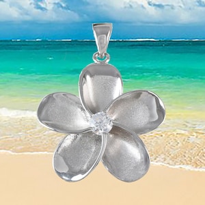Hawaiian Plumeria Necklace, Sterling Silver Plumeria CZ Pendant, Hawaiian Jewelry  Christmas Present, Anniversary Gift Birthday Gift