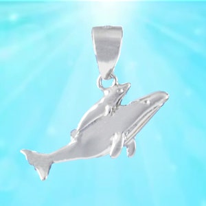 Hawaiian Mom & Small 3D Humpback Whale Necklace, Sterling Silver 2 Humpback Whale Pendant, Christmas Present Birthday Gift