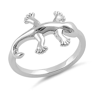 Hawaiian Large Gecko Ring, Sterling Silver Gecko Lizard Band Ring, W75019 Hawaiian Jewelry, Christmas Anniversary Birthday Mom Gift