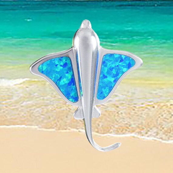 Sterling Silver Blue Opal Inlay Manta Sting Ray Pendant Sterling Silver Blue Opal Inlay Manta Sting Ray Pendant