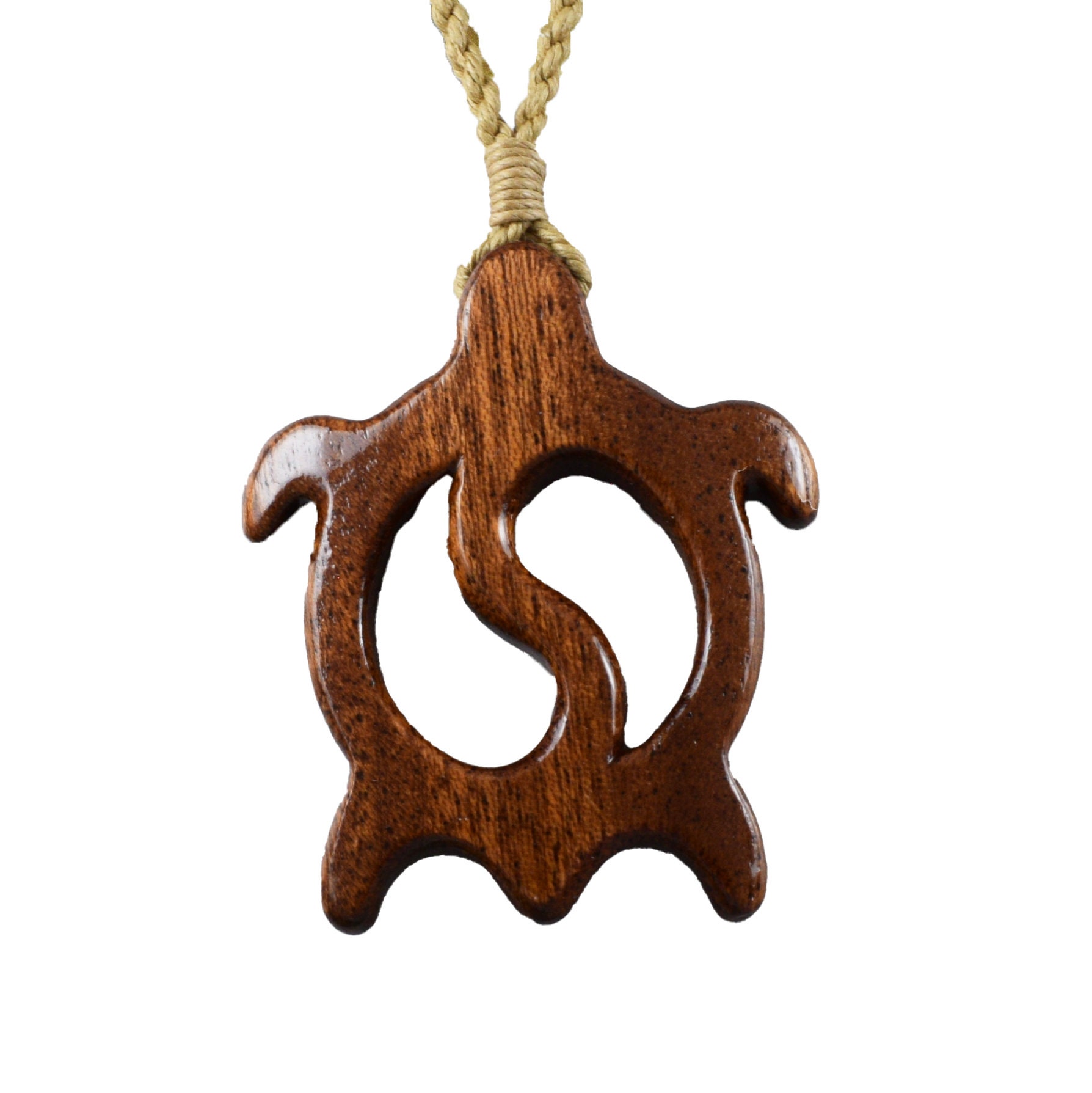 手彫りのコアウッド製ウミガメネックレス：ハワイアンホヌペンダント