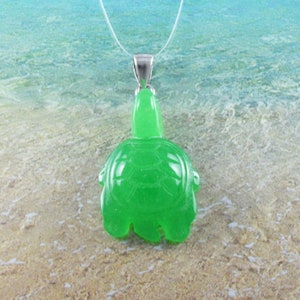 Hawaiian Genuine Green Jade Sea Turtle Necklace, Sterling Silver Green Jade Sea Turtle Pendant, Christmas Birthday Mom Gift