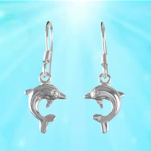 Hawaiian Dolphin Earrings, Sterling Silver Dolphin Dangle Earrings, Hawaiian Jewelry, Christmas Anniversary Mom Birthday Gift