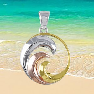 Hawaiian Sterling Silver Tri-Color Ocean Wave Necklace