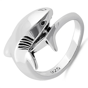 Hawaiian Large Shark Ring, Sterling Silver Shark Ring, W75006 Hawaiian Jewelry, Christmas Anniversary Birthday Mom Gift