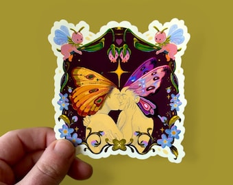 Whimsical Butterfly Couple Kissing Sticker