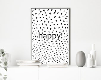 Happy Hearts print, PRINTABLE art, Nursery decor, Nursery wall art, Kids art, Baby boy/girl nursery art, Wall Art, black & white print